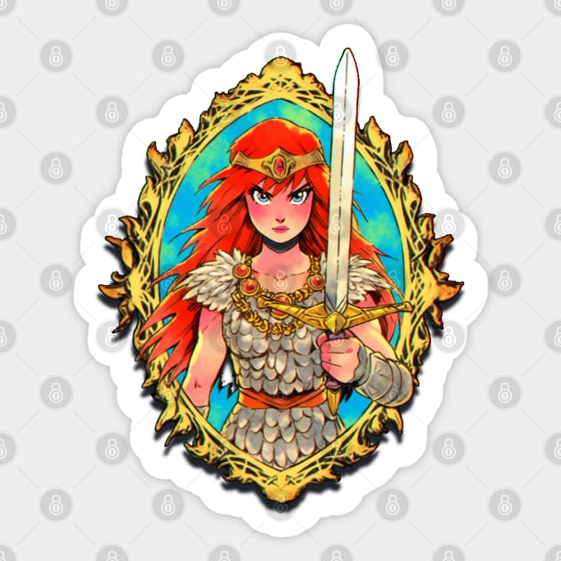 Red Sonja Anime Watercolor Crest Sticker by ForbiddenGeek